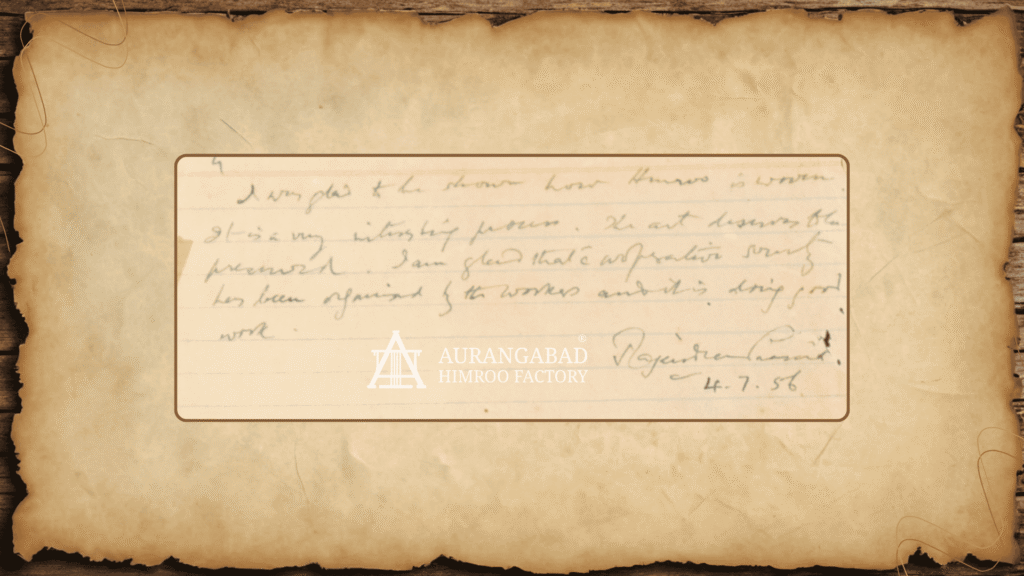 Dr. Rajendra Prasad Handwritten Visitor Note Aurangabad Himroo Factory