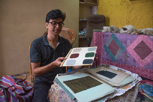 Displaying traditional Himroo fabric pieces Aurangabad Himroo Factory